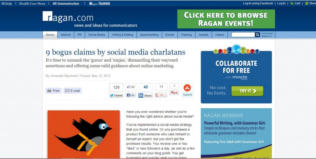 ragan.com, media and PR, how to get media interviews, how to use social media, social media charlatans