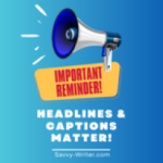 headlines and captions graphic: megaphone on a blue gradient background