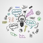 decision making in digital marketing: a whiteboard with various graphics on it, including the words seo, team, concept, target, idea, creative, and target