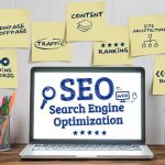 seo-a laptop screen that shows the breakdown of search engine optimization