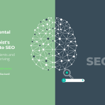 Therapy practice_The Mental Health Therapist's Guide to SEO_techie brain with a magnifying glass and search and the acronym SEO