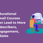 educational email courses graphic_purple background_man sitting at a computer watching a video